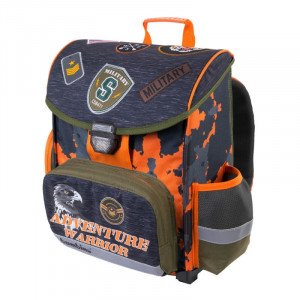 Ghiozdan Scolar Ergonomic St.Majewski - Gama Premium, Military, Ventilatie Venti Stream, Rigid, Impermeabil, Elemente Reflectorizante, 35.5x27.5x16cm,