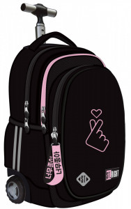 Ghiozdan Tip Troler, St.Right, Roti de Silicon, Impermeabil, Colectia K-Pop Love, TB01, 44x32x25cm