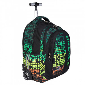 Ghiozdan Troler, 4 Compartimente, St.Majewski, Roti de Silicon, Impermeabil, Colectia St.Right - Pixel Gamer TB01, 44x32x25cm