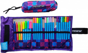 Penar Roll-Up, Mitama, Echipat cu Linere, Carioci si Pixuri Colorate, 25 Instrumente de Scris si Colorat + 1 Penar Borseta, Mov
