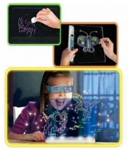 Tabla Magica de Scris 3D, MalPlay cu Ochelari si 4 Carioci Fluorescente
