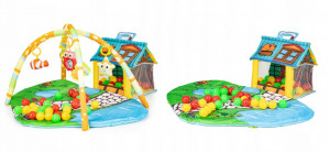 Covoras tip Paturica Educativa pentru Bebelusi, Ecotoys, cu Casuta, Jucarii si 30 Mingi Colorate, 0 +