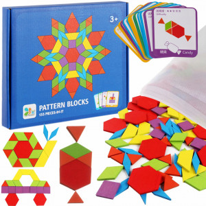 Joc Tangram din lemn Set 130 piese +3Ani