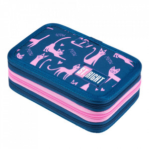 Penar Rigid cu 3 Fermoare, Echipat, St.Majewski, Colectia St.Right - Lazy Cats PC05, 19x13x7cm