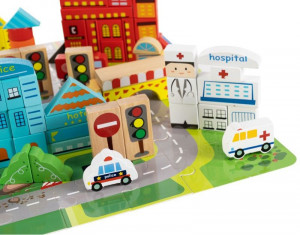 Cuburi de Constructii din Lemn, EcoToys, Oras, 196 de Piese