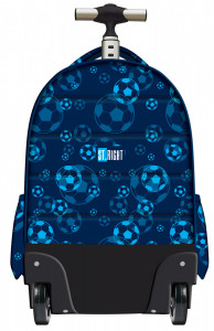 Ghiozdan Tip Troler, St.Right, Roti de Silicon, Impermeabil, Colectia Blue Soccer Balls, TB01, 44x32x25cm