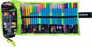 Penar Roll-Up, Mitama, Echipat cu Linere, Carioci si Pixuri Colorate, 25 Instrumente de Scris si Colorat + 1 Penar Borseta, Verde