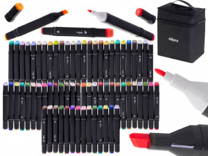 Set 48 markere cu alcool, Cu 2 varfuri, Include Baza din Plastic si Husa, Multicolor