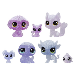 Set figurine Littlest Pet Shop 7 Animalute Tinutul Inghetat, Mov