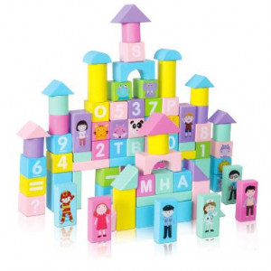 Cuburi de Lemn Colorat, EcoToys, 100 bucati