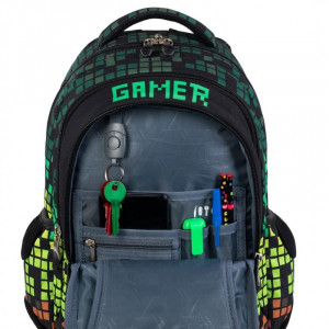 Ghiozdan Prescolari 3 Compartimente, St.Majewski, Maner si Spate Ergonomic, Impermeabil, Elemente Reflectorizante, Colectia St.Right - Pixel Gamer BP26, 39x27x17cm