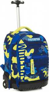 Ghiozdan Tip Troler, Mitama, Roti Silicon, Baza Intarita, Compartiment Bretele, Impermeabil, 47x34X21, 33L Colectia Run Boys Camuflaj, Albastru