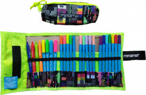 Penar Roll-Up, Mitama, Echipat cu Linere, Carioci si Pixuri Colorate, 25 Instrumente de Scris si Colorat + 1 Penar Borseta, Verde