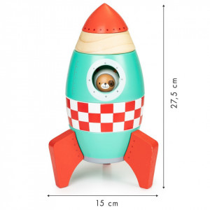 Racheta din Lemn, Ecotoys, 6 Piese + Cosmonaut