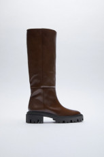 Zara Track Flat Leather Boots