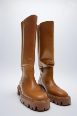 Zara Track Flat Cognac Leather Boots
