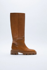 Zara Track Flat Cognac Leather Boots