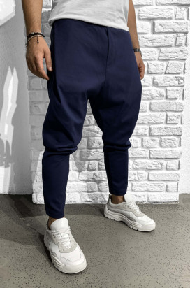 Pantaloni Casual Barbati Navy Cu Snur din Bumbac M1156