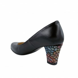 Pantofi dama, SandAli, piele naturala, toc mediu gros imbracat, negru cu mozaic