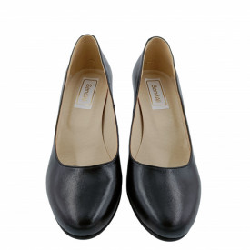 Pantofi dama, SandAli, piele naturala, toc mediu gros imbracat, negru cu glitter