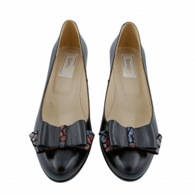 Pantofi dama, SandAli, piele naturala, funda imprimeu mozaic, toc mediu gros striati, negru
