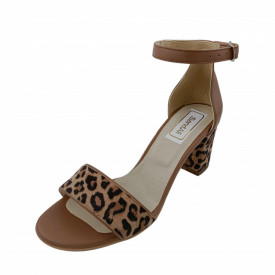 Sandale dama, piele naturala, toc mediu gros, imprimeu de leopard, bej inchis