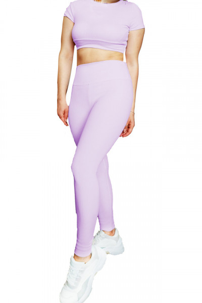 Compleu fitness, dama, stil reiat, doua piese, Roz