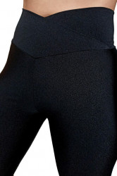 Colanti luciosi scurti, lycra, cu talie inalta in V, Black, Super Glossy
