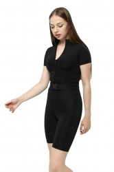 Salopeta dama, maneca scurta, lycra, neagra, cu fermoar