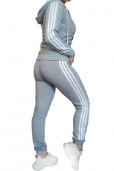 Trening dama, sport, doua piese, Gri cu dungi albe