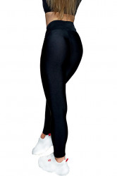 Colanti luciosi, lycra, cu talie inalta in V, lungi, Black, Super Glossy