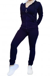 Trening dama, sport, doua piese, Albastru inchis, cu dungi albe