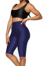 Colanti luciosi, lycra, trei sferturi, talie inalta, Blue, Glossy