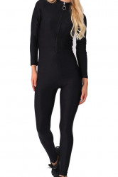 Salopeta lucioasa, dama, sport, lycra, neagra, cu fermoar