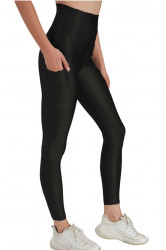 Colanti luciosi, modelatori, cu buzunare, talie inalta, Black