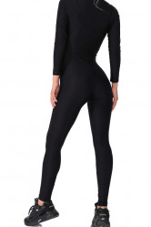 Salopeta lucioasa, dama, sport, lycra, neagra, cu fermoar