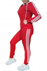 Trening dama, sport, doua piese, Rosu, cu dungi albe