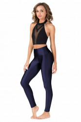 Colanti luciosi, lycra, talie inalta, Albastri, Super Glossy