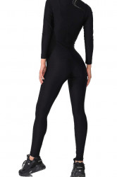 Salopeta lucioasa, dama, sport, lycra, neagra, cu fermoar ascuns la spate