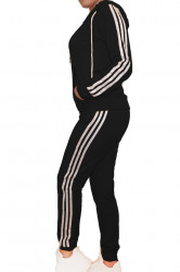 Trening dama, sport, doua piese, Negru cu dungi albe