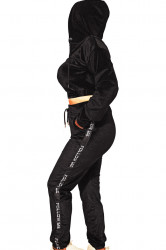 Trening catifea, dama, doua piese, Black, imprimeu pantaloni