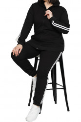 Trening dama, sport, marimi mari, doua piese, Negru cu dungi albe