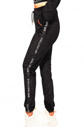 Pantaloni trening, dama, catifea, Black, imprimeu