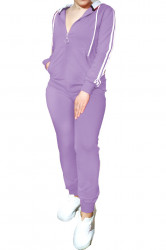 Trening dama, sport, doua piese, Lila, cu dungi albe
