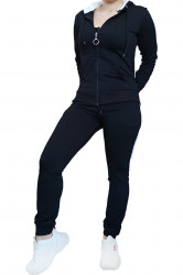Trening dama, sport, doua piese, Negru cu dungi albe