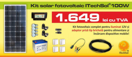 Kit (sistem) solar fotovoltaic ITechSol® 100W pentru iluminat 12V