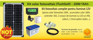 Kit (sistem) solar fotovoltaic ITechSol® 20W pentru iluminat 12V