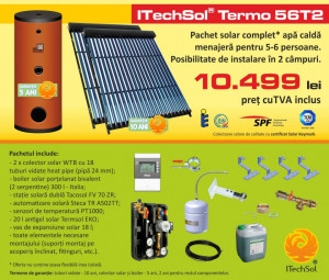 Pachet solar (kit) complet apa calda menajera pentru 5-6 persoane (ITechSol® Termo 56T2)