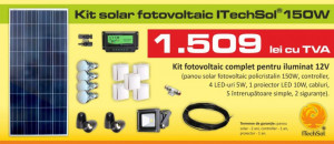 Kit (sistem) solar fotovoltaic ITechSol® 150W pentru iluminat 12V (fara acumulator)