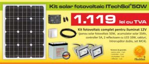 Kit (sistem) solar fotovoltaic ITechSol® 50W pentru iluminat 12V ITS1